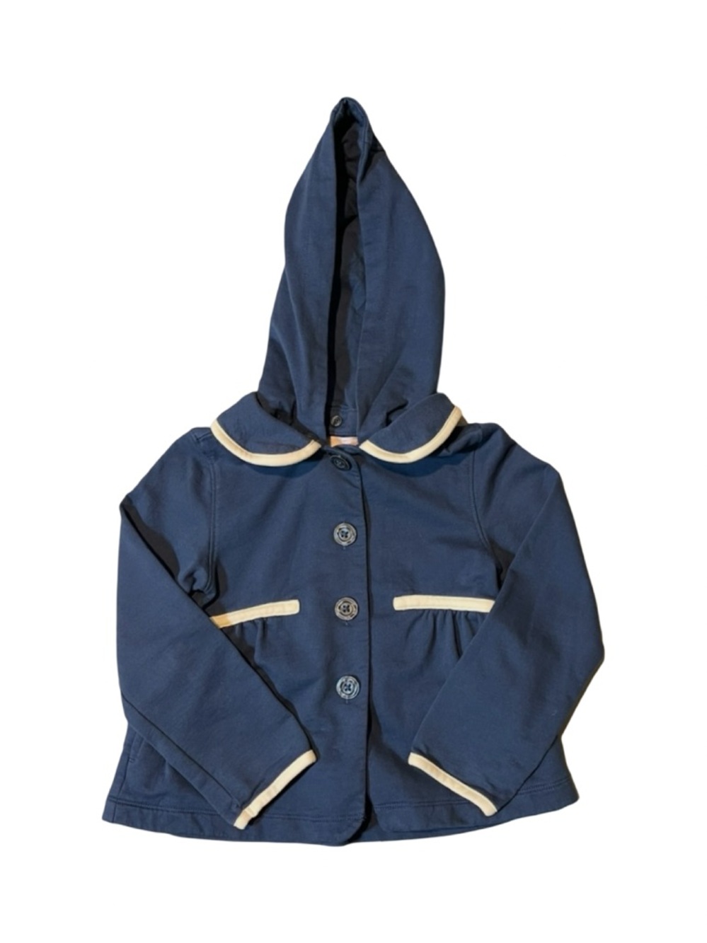 Janie and Jack Parisian Chic Classic Navy Hooded Jacket with Cream Trim 4